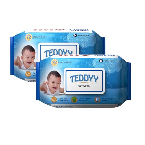Image of Teddyy Soft Cleansing Baby Wet Wipes with Lid | 144 Wipes | Special Germ Protection | Anti - Rash | Enriched With Aloe Vera and Vitamin E | 72 Wipes x 2 Packs