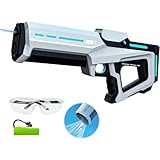水鉄砲 電動ウォーターガン 水遊び おもちゃ 電動水鉄砲 15秒自動吸水 10m超強力飛距離500ml貯水量 高速連射180発 全身防水 大容量バッテリー 保護メガネ 水合戦 子供 大人 水遊び 夏休み ビーチ キャンプ 暑さ対策 海水浴 プレゼント 男の子 女の子 (バッテリー1個,グレー)