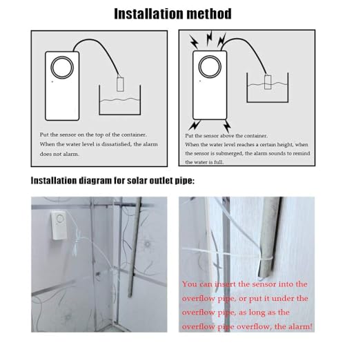 Ximimark 2Pcs Water Leak Alarm Flood Level Bath Tub Sink Overflow Detector Sensor Home Garage Kitchen Security Alert 120db