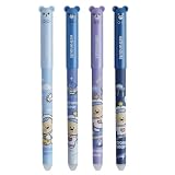 Visxcnu 4 Piezas Bolígrafos de Gel Borrables, Diseño Oso Espacial, 0.5mm Negro, Tinta Borrable para Escuela Oficina, Material Escolar para Estudiantes y Adultos