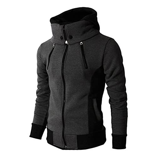 Maiyifu-GJ Men Full Zip Hooded Sweatshirt Winter Slim Fit Active Hoodie Jackets Long Sleeve Lightweight Hoodies Windbreaker (Black,XX-Large)