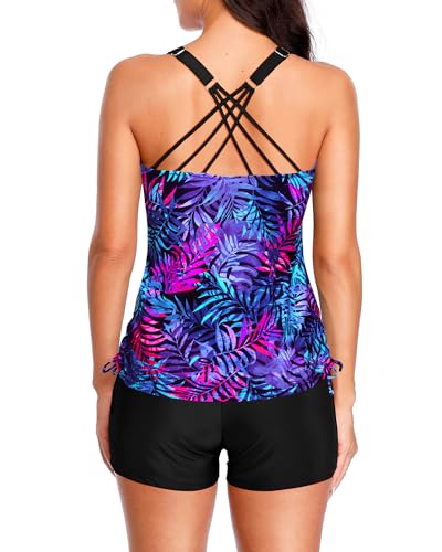 Image of Tempt Me Two Piece Tankini Swimsuits for Women Tummy Control Bathing Suit with Shorts Athletic Swimwear