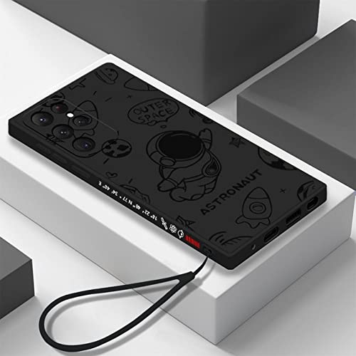 Coque Samsung S21 FE antichoc en silicone noir avec cordon motif astronaute
