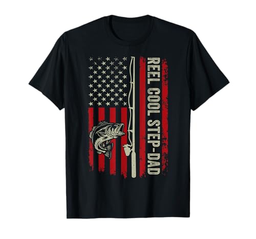 Reel Cool Step-Dad Bass Fishing Lover Fisherman Flag T-Shirt
