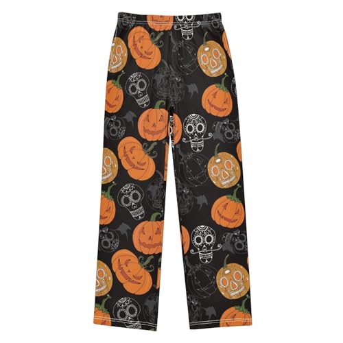 Evil Skull Pumpkin Boys Long Pants Soft Trousers Elastic Waist Kids Lounge Bottoms with Pockets S-XL