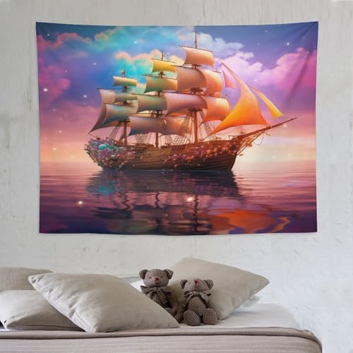 Voilier tapisserie murale suspendue art mural grand tissu déco chambre 150x200