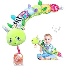 Infinno Baby Musical Stuffed Sensory Toys for Girls and Boys, Infant Soft Security Toys for Newborns 0-3-6-12 Months with Crinkle and Rattles, Caterpillar, Green