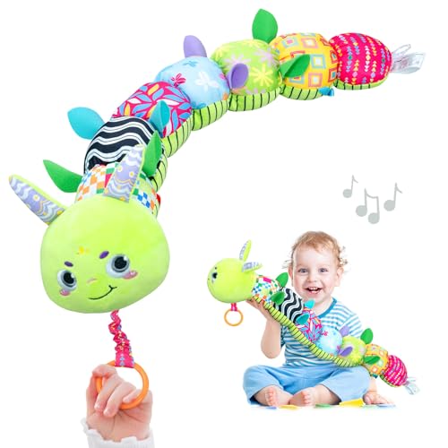 Image of Infinno Baby Musical Stuffed Sensory Toys for Girls and Boys, Infant Soft Security Toys for Newborns 0-3-6-12 Months with Crinkle and Rattles, Caterpillar, Green