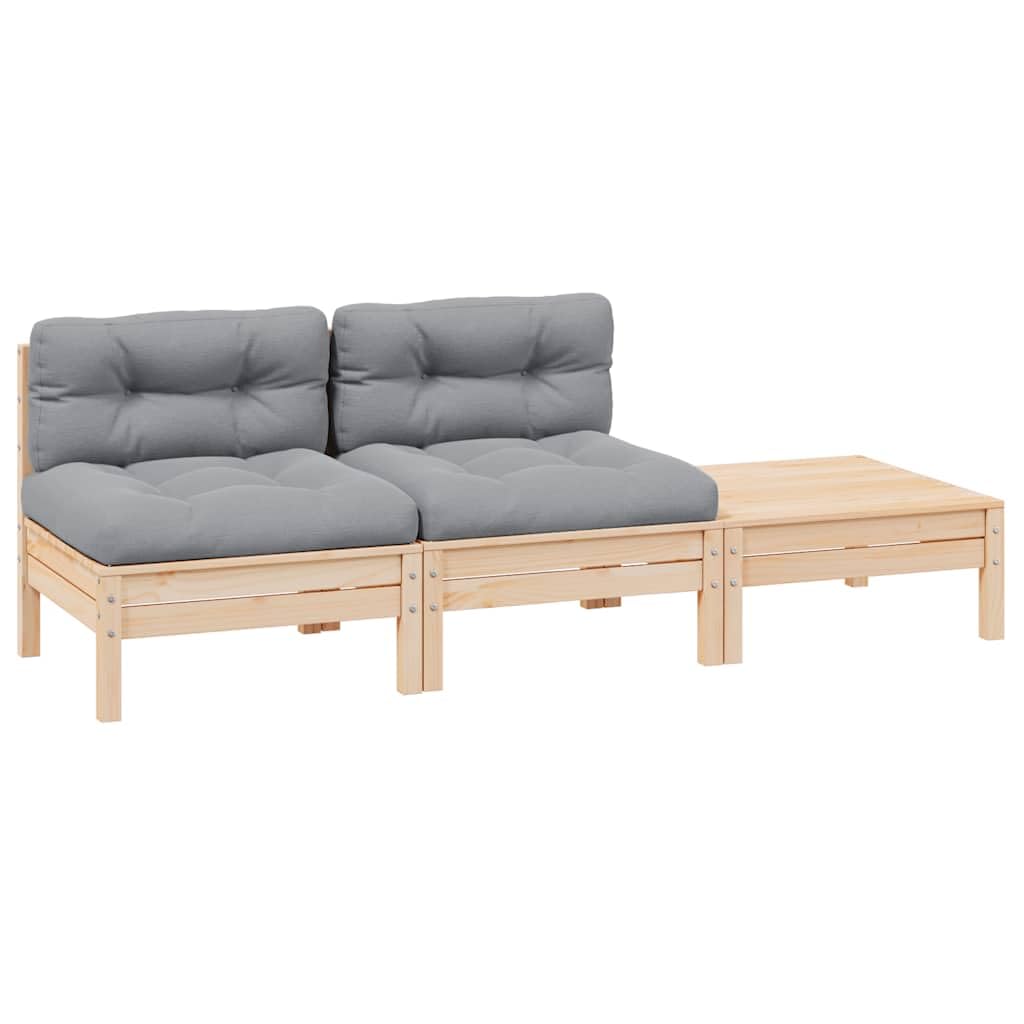 3 Piece Patio Lounge Set with Gray Cushions Solid Pinewood, Modular Outdoor Furniture for Relaxing and Lounging, Sturdy and Stable Garden Seating with Comfortable Cushions,