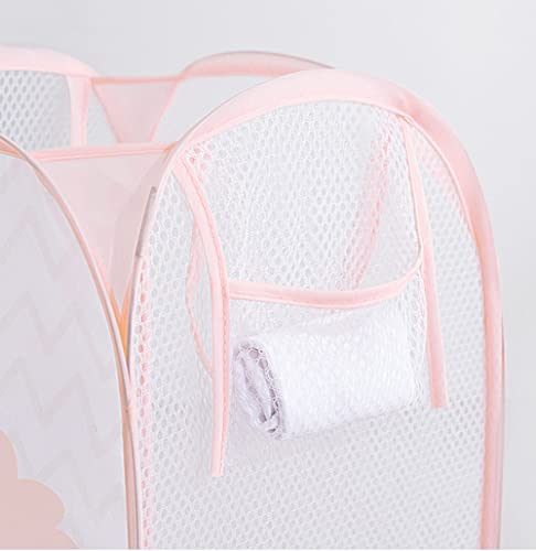 Zenky 2 Pack Collapsibe Laundry Basket, Cute Girl Laundry Hamper, Large Handy Pop-Up Mesh Dirty Clothes Bag With Pocket&Handles For Kids Rooms, Nursery, Dorm And Travel Camping, Grey&Pink, Zk02 #TOP4