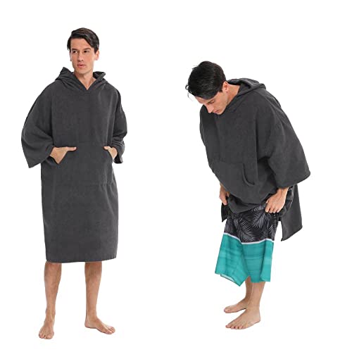 Preisvergleich Produktbild SINJYUN Surf Poncho Erwachsene Frottee,Handtuch Poncho Erwachsene Männer,Badeponcho Herren Frottee für Surfen Schwimmen (Grau)