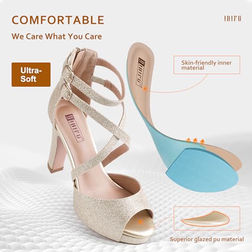 IDIFU Gold Heels Platform Strappy Chunky High Peep Toe Heel Sandals 8.5 by IDIFU - Used condition - Image 3