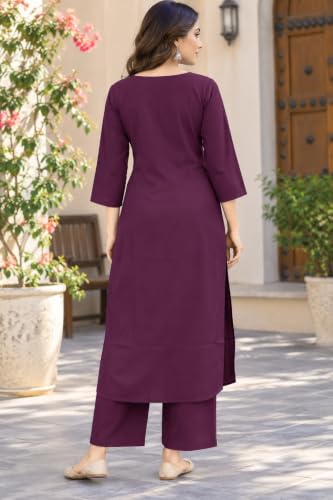 Image of idaLia Rayon Solid Straight Brown Kurta Set for Women with Palazzo 3 /4 Sleeve, Round V Neck Designer Kurta with Palazzo Pant Set