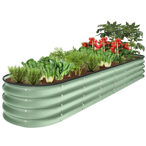 Best Choice Products 8x2x1ft Outdoor Metal Raised Garden Bed, Oval Deep Root Planter Box for Vegetables, Flowers, Herbs, and Succulents w/ 108 Gallon Capacity - Sage Green