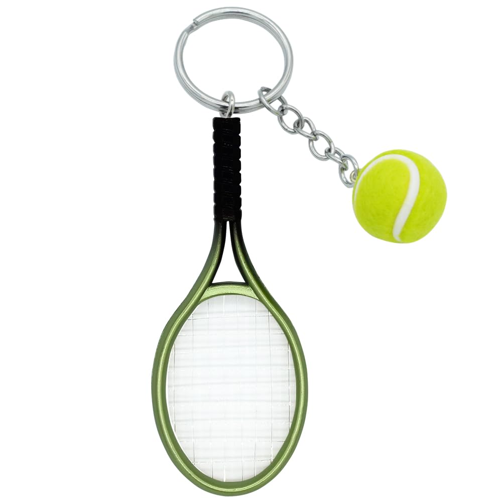 Moydolo Cute Mini Tennis Racket Keychain Key Chain Charm with Tennis Ball Key Ring Pendant