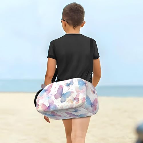 Duffle Bag for Boys or Girls with Shoes Compartment, Pink Blue Butterflies Sports Travel Bag Overnight4