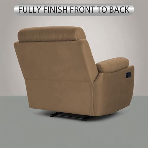 Image of Adorn India Premium Majestic 1 Seater Recliner Manual Sofa Chair | Camel Suede Velvet Fabric | Soft Padded Back Rest & Handrest | Living Room Recliner Chair | 3 Years Warranty