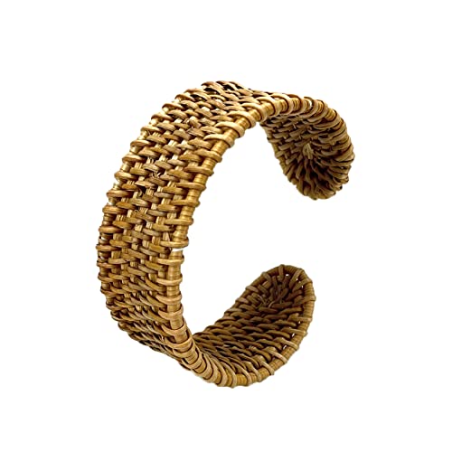 Ybmycm Boho Rattan Bracelet For Women Handmade Straw Braid Cuff Bangle Bracelet Lightweight Bohemian Rattan Woven Chunky Bracelets Brown Wrap Wrist Bracelet Summer Jewelry #TOP20