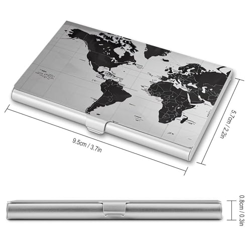 Business Card Holder Metal Slim Business Card Case Black And White World Map Professional Cards Organizer Pocket Name Cards Case Credit Holder Wallet for Men Women Buckle Style Shut2