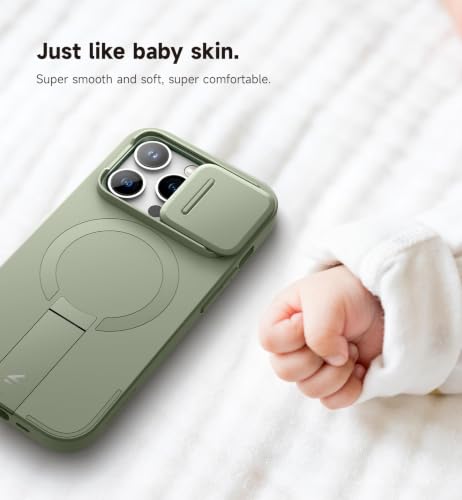 Image of SURITCH for iPhone 14 Pro Case with Magnetic Camera Slide Cover and Adjustable Kickstand, Compatible with MagSafe, Shockproof Bumper Case Slim Protective Cover for iPhone 14 Pro 6.1 Inch, Green