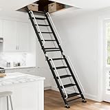 Foldable Aluminum Loft Stairs Ladders, 10 Step Folding Bunk Bed Ladder with Handrails, Portable Anti-Slip Egress Attic Ladders, Floor-Mounted Metal Roof Access Step Ladder for Dorm RV Home Attic Stair