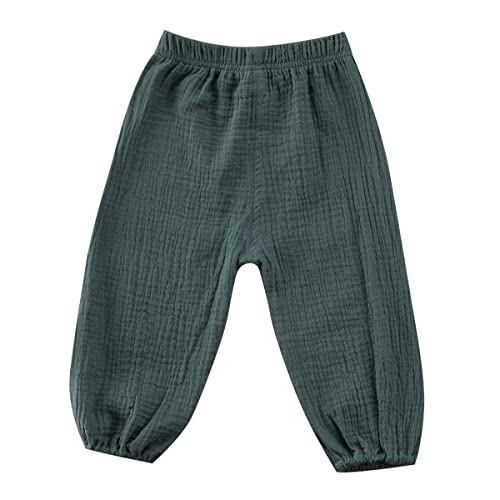Image of BULINGNA Toddler Kids Baby Boy Girl Cotton Linen Elastic Basic Harem Long Pants Bloomers Casual Joggers