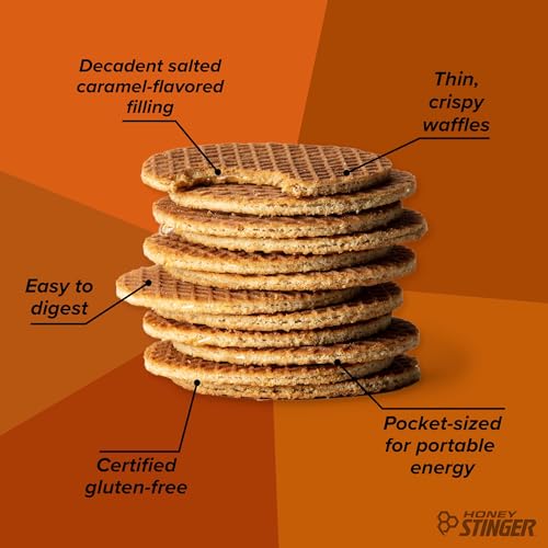 Image of Honey Stinger Organic Gluten Free Salted Caramel Waffle | Energy Stroopwafel for Exercise, Endurance and Performance | Sports Nutrition for Home & Gym, Pre and Post Workout | Box of 6 Waffles, 6.36 Oz