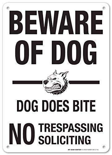 Warning Sign Beware of Dog No Trespassing Soliciting Business 12X8 Inches Aluminum Metal Tin