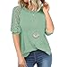 Damen-Kurzarm-Tops lässig locker mit Rundhalsausschnitt Hohle Spitze Raglan-Strick Pullover T-Shirt Blusen WaffelNetz lässig mit Laternenärmeln Tops T-Shirt einfarbig Strickoberteil getäfelte