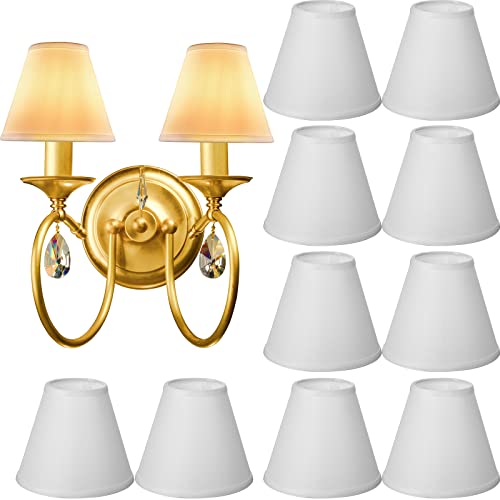 Image of Set of 10 Small Lamp Shade Chandelier Shades Burlap Clip on Lamp Shade 3 inch x 6 inch x 5 inch Rustic Barrel Fabric Lampshade Cover for Table Chandelier Wall Lamp (White)