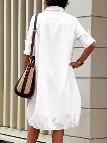 Image of UOOZEE Women's Long Sleeve Button Up Shirt Dresses Casual Loose Fit Spring Midi Dress with Pockets