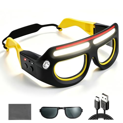 SUNPRO Led Safety Glasses with Lights 5 Modes Lighted Handybeam Glasses with Motion Sensor Rechargeable Mechanic Glasses Headlight for Night Work (1)
