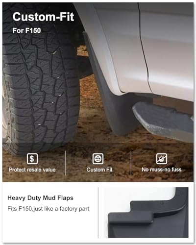 Image of Kiwi Master Mud Flaps for 2015-2020 Ford F-150 (with Fender Flares), Heavy Duty Mud Guards, Front & Rear Splash Guards, No Drill, 4 Pcs Set