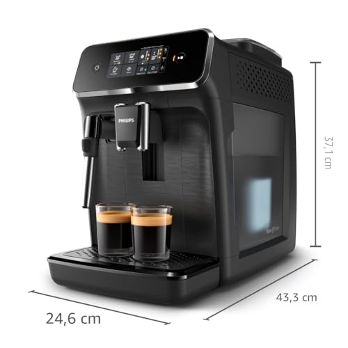 Philips Expresso broyeur Série 2200-2 Cafés, Écran tactile, Mousseur à lait classique, Broyeur céramique, Machine à café à grain Noir mat (EP2220/10)
