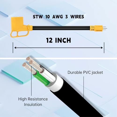 Image of Dryer Adapter Cord, NEMA 5-15P Male to 10-30R Female Power Adapter, Heavy Duty STW 10 Gauge Only for 15 Amp 120V Dryer, 12Inch, ETL Listed（Yellow）