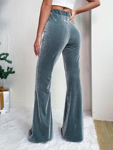 Velvet Flared Pants for Women Fall Winter High Elastic Waist Lounge Trousers Striped Palazzo Pants2