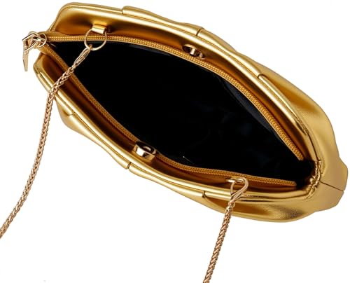 ChrisWish Women's Dressy Evening Bag Ruched PU Leather Clutch Purse with Detachable Metal Chain, Crossbody Shoulder Bag for Party Wedding(Gold) — view 6