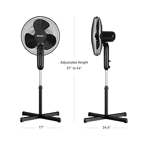 Holmes 16" Digital Stand Fan, 80° Oscillation, 3 Speeds, 3 Modes, 7.5 Hour Timer, Adjustable Height, 30° Adjustable Head Tilt, Ideal For Home, Bedroom Or Office, Remote Control, Black #TOP7