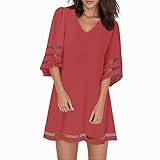 Ed Fit Strandkleid für Damen, kurze Ärmel, V-Ausschnitt, langes Freizeitkleid für den Sommer, Übergröße, Chic und Glamour, 4 x Rot., Large