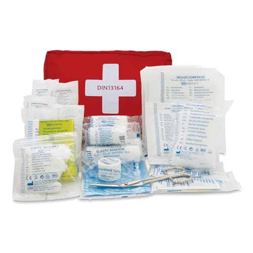 Reliance Medical Erste-Hilfe-Set für Fahrzeuge – DIN 13164 Kit, Kompakte Rote Tasche für Straßen-Notfälle, Behandelt Schnitte und Verstauchungen, Motorräder und Firmenfahrzeuge, 23 Stück