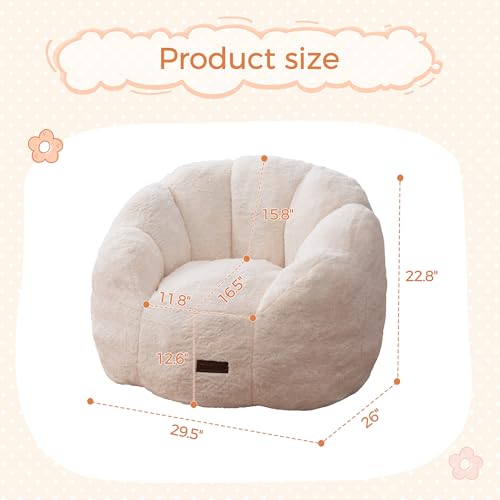 Image of MAXYOYO Kids Bean Bag Chair, Floral Shaped Bean Bag Sofa, Plush Faux Fur Toddler Couch with Petal Backrest for Boys Girls, Stuffed Cozy Sofa for Nursery, Bedroom, Beige