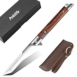 Klappmesser,Klappmesser mit Holzgriff,Einhandmesser,Überlebenswerkzeug,Überlebensmesser,Outdoor & Survival Messer,Sicherheitsschloss,für Arbeit Wandern Camping (Hellbraun)