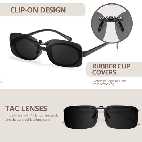 TJUTR Polarized Clip On Sunglasses Over Prescription Glasses, 2.0 AR Coating Anti Glare & UV400 Protection, Flip-Up Metal Clip 6