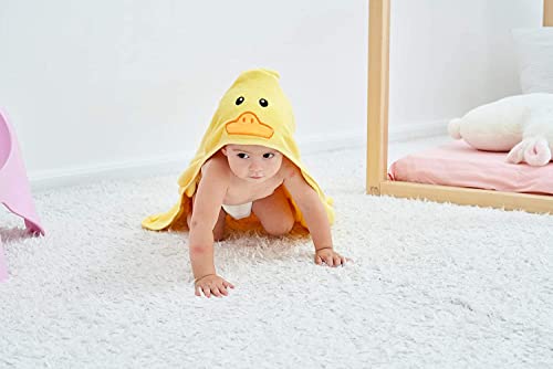 Image of HIPHOP PANDA Ultra Soft Hooded Baby Towel - 2-Layer Thick 500GSM Absorbent | Rayon Made from Bamboo, Hooded Bath Towel for Newborn, Infant, Toddler, Baby Registry - Yellow Duck, 30x30 In