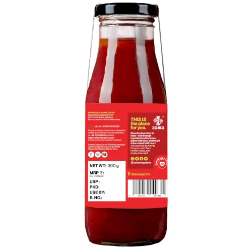 Image of Zama Tomato Ketchup 300g Glass Bottle | Tomato Sauce | Natural Tomatoes | Tangy and Raw Flavour | Traditionally Produced | No Artificial Dyes and Flavours
