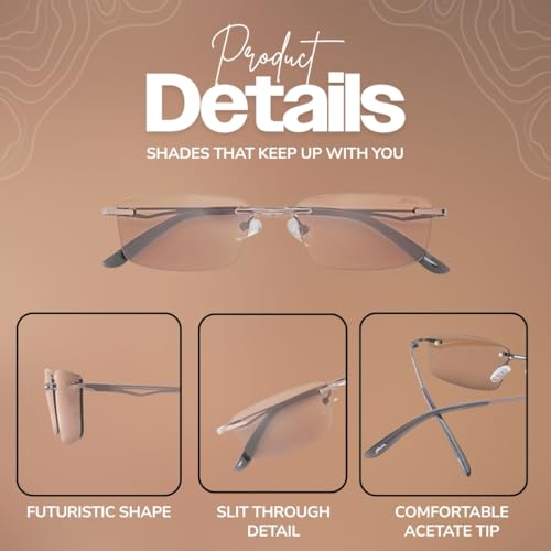 Image of SPECSMAKERS Streak Retro Sunglasses for Men Women | Rimless Rectangular Sunglasses | Polarized & 100% UV Protected | Goggles | Shades | STR1028