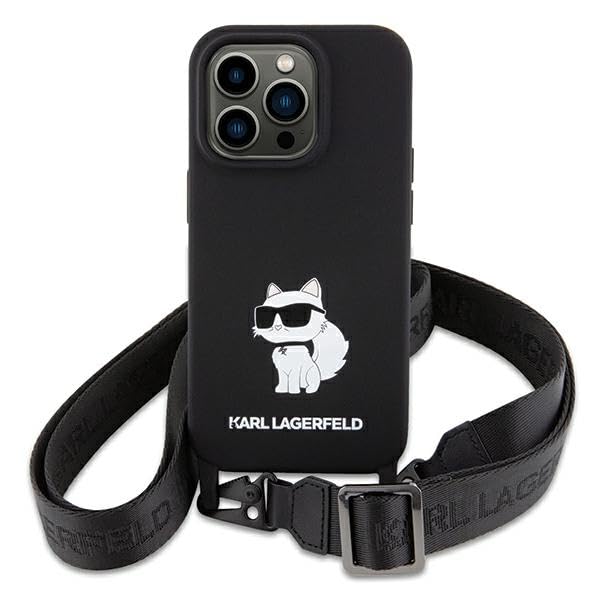 KARL LAGERFELD KLHCP15SSCBSCNK Coque pour iPhone 15 6,1" hardcase Noir Bandoulière Silicone Choupette