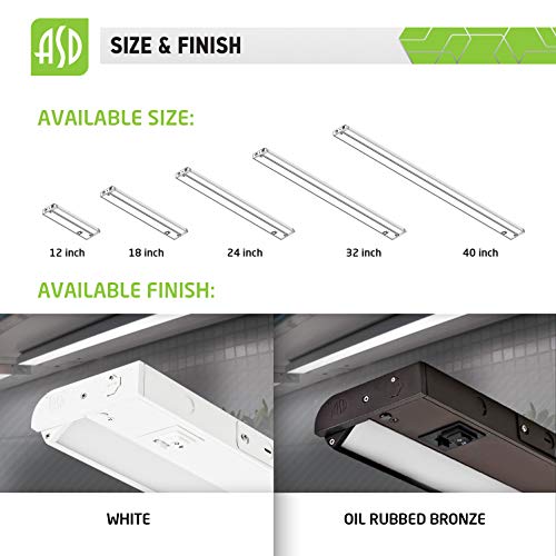 ASD Swivel LED Under Cabinet Lighting, 18 Inch 8W, Hardwired or Plug-in, 2700K/3000K/4000K Selectable, Rotatable Lens, Dimmable Linkable Under Counter Light for Kitchen, ETL & Energy Star - Thumbnail 6
