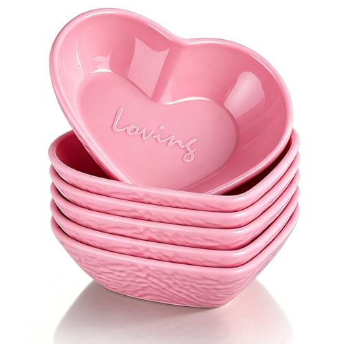 HOMQUEN Dipping Bowls 3oz Soy Sauce Dish Pturdy Plastic Small Bowls Set of 6 Pink Love Heart Mini Appetizer Plates for Sauce Soy Sauce Condiment Side Dishes Sushi Ketchup BBQ Party