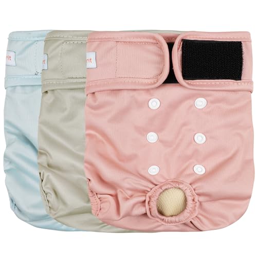 Image of Langsprit Washable Female Dog Diapers (3 Pack) - No Leak Reusable Diapers for Doggy Female in Period - Highly Absorbent Dog Heat Panties with Adjustable Snaps Black M Size